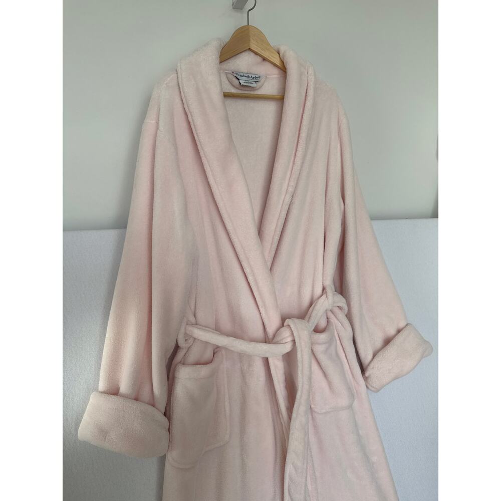 Elizabeth Arden Long Pink Plush Spa Shawl Collar Robe L/XL Cozy Belted Pockets - Picture 7 of 13